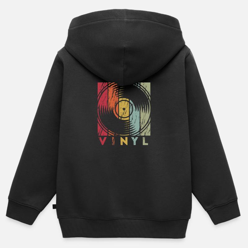 Disque vinyle rétro old school aspect usé - Sweat Premium à capuche zippé enfant bio - noir