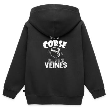 Corse origine corse naissance bébé Corse - Sweat Premium à capuche zippé enfant bio - noir - Dos - AI Model Kid Male (0cm)