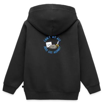 Können wir nicht alle einfach mit Steinpapierscheren auskommen - Kinder Premium Organic Zip Hoodie - Schwarz - Hinten - AI Model Kid Male (0cm)