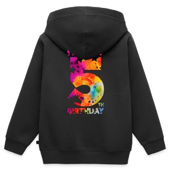 5ÈME ANNIVERSAIRE LICORNE C’EST MON 5ÈME ANNIVERSAIRE - Sweat Premium à capuche zippé enfant bio - noir - Dos - AI Model Kid Male (0cm)