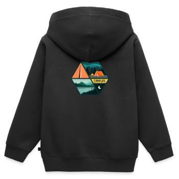 Camping Camper Outdoor Tent - Sweat Premium à capuche zippé enfant bio - noir - Dos - AI Model Kid Male (0cm)