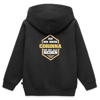 Corinna comme surnom - Sweat Premium à capuche zippé enfant bio - noir - Dos - AI Model Kid Male (0cm)