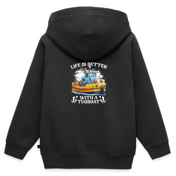La vie est meilleure drôle Tugboat Life Tug Boat A - Sweat Premium à capuche zippé enfant bio - noir - Dos - AI Model Kid Male (0cm)