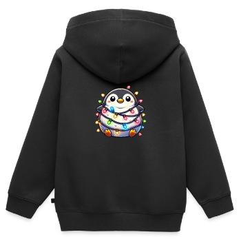Scatterbrained penguin with fairy lights tangled - Kids Premium Organic Zip-up Hoodie - black - Back - AI Model Kid Male (0cm)