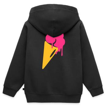 glace, crème glacée, gaufres, enfants, été, soleil - Sweat Premium à capuche zippé enfant bio - noir - Dos - AI Model Kid Male (0cm)