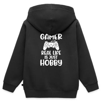 I Am Gamer Real Life Is Real Hobby - Kinder Premium Organic Zip Hoodie - Schwarz - Hinten - AI Model Kid Male (0cm)