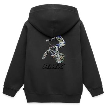 BMX - Kinder Premium Organic Zip Hoodie - Schwarz - Hinten - AI Model Kid Male (0cm)