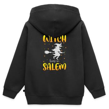 Balai de sorcière Halloween Balai Drôle - Sweat Premium à capuche zippé enfant bio - noir - Dos - AI Model Kid Male (0cm)