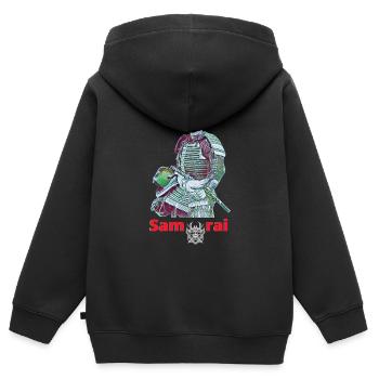 Samurai - Kinder Premium Organic Zip Hoodie - Schwarz - Hinten - AI Model Kid Male (0cm)