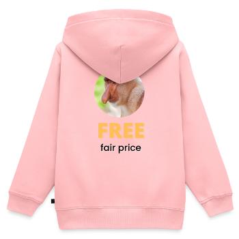 Prix juste gratuit | Texte noir - Sweat Premium à capuche zippé enfant bio - rose - Dos - AI Model Kid Female (0cm)