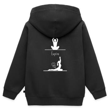 inspire expire yoga humour - Sweat Premium à capuche zippé enfant bio - noir - Dos - AI Model Kid Male (0cm)