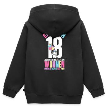 Endlich 18 Aber Meine Eltern Wohnen Immer Noch Bei - Kinder Premium Organic Zip Hoodie - Schwarz - Hinten - AI Model Kid Male (0cm)