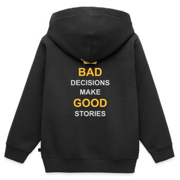 bad decisions great stories - Kids Premium Organic Zip-up Hoodie - black - Back - AI Model Kid Male (0cm)