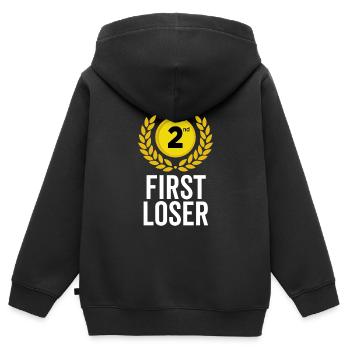 Erster Verlierer - Kinder Premium Organic Zip Hoodie - Schwarz - Hinten - AI Model Kid Male (0cm)