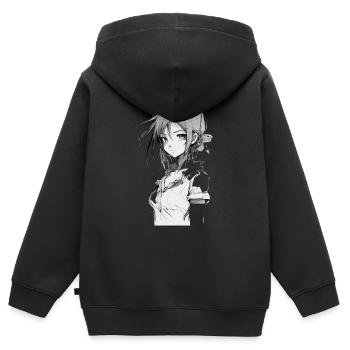 Anime Girl Sketch weißes T-Shirt Kinder Manga Stil - Kinder Premium Organic Zip Hoodie - Schwarz - Hinten - AI Model Kid Male (0cm)