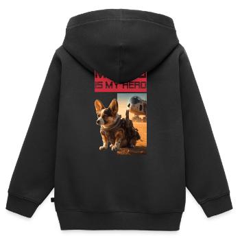 Welsh Corgi Pembroke as hero and watchdog - Kids Premium Organic Zip-up Hoodie - black - Back - AI Model Kid Male (0cm)