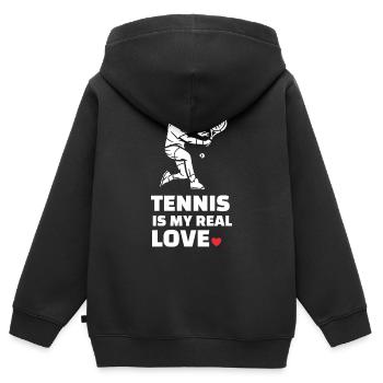 Ich Liebe Tennis - Kinder Premium Organic Zip Hoodie - Schwarz - Hinten - AI Model Kid Male (0cm)
