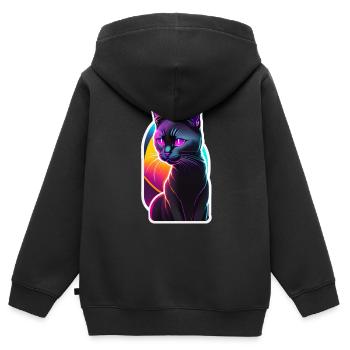 Schwarze Katze und Neoneffekt - Kinder Premium Organic Zip Hoodie - Schwarz - Hinten - AI Model Kid Male (0cm)