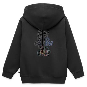 On s’en fout? - Sweat Premium à capuche zippé enfant bio - noir - Dos - AI Model Kid Male (0cm)