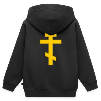 Croix orthodoxe - Sweat Premium à capuche zippé enfant bio - noir - Dos - AI Model Kid Male (0cm)