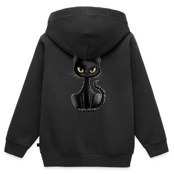 CHAT NOIR SUR UN T-SHIRT NOIR - Sweat Premium à capuche zippé enfant bio - noir - Dos - AI Model Kid Male (0cm)