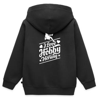 J’aime Hobby Horsing - Coeur - Hobby - Sweat Premium à capuche zippé enfant bio - noir - Dos - AI Model Kid Male (0cm)