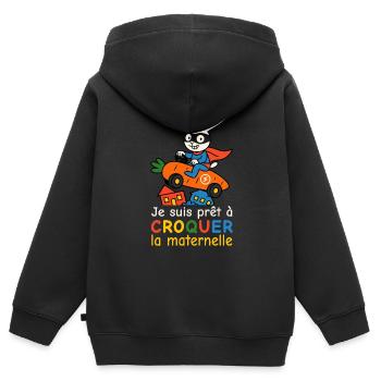 Prêt à croquer la maternelle - Rentrée des classes - Sweat Premium à capuche zippé enfant bio - noir - Dos - AI Model Kid Male (0cm)