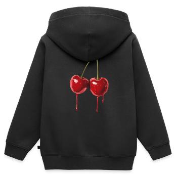 Kirsche - Kinder Premium Organic Zip Hoodie - Schwarz - Hinten - AI Model Kid Male (0cm)