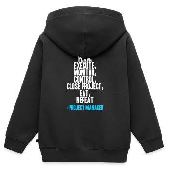 Chef de projet - Répéter - Sweat Premium à capuche zippé enfant bio - noir - Dos - AI Model Kid Male (0cm)