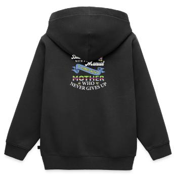 Autismus kommt mit einer Mutter, die niemals aufgibt - Kinder Premium Organic Zip Hoodie - Schwarz - Hinten - AI Model Kid Male (0cm)