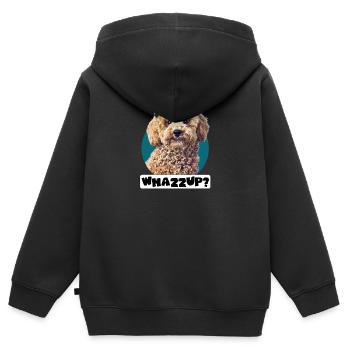Chien Caniche Pepe whazzup Drôles de phrases cadeau - Sweat Premium à capuche zippé enfant bio - noir - Dos - AI Model Kid Male (0cm)