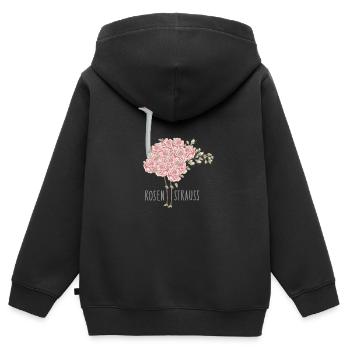 Rosen Strauß Wortspiel - Kinder Premium Organic Zip Hoodie - Schwarz - Hinten - AI Model Kid Male (0cm)