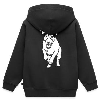 Jack Russell Terrier "Black Edition" - Kinder Premium Organic Zip Hoodie - Schwarz - Hinten - AI Model Kid Male (0cm)