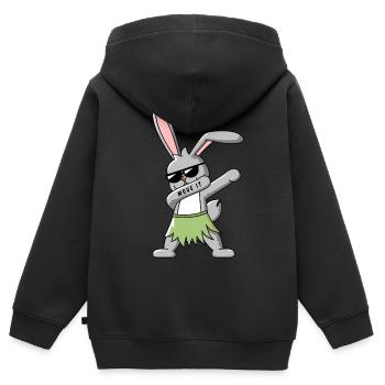 DAB TANZ HASE T-SHIRT - Kinder Premium Organic Zip Hoodie - Schwarz - Hinten - AI Model Kid Male (0cm)