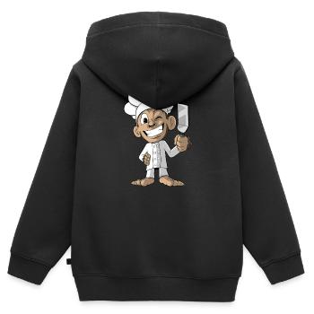 Lustiger Affe Chefkoch - Kinder Premium Organic Zip Hoodie - Schwarz - Hinten - AI Model Kid Male (0cm)