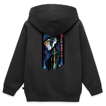 Cyborg woman blue kanji - Sweat Premium à capuche zippé enfant bio - noir - Dos - AI Model Kid Male (0cm)