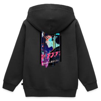 Cyborg Woman kanji futuristique - Sweat Premium à capuche zippé enfant bio - noir - Dos - AI Model Kid Male (0cm)
