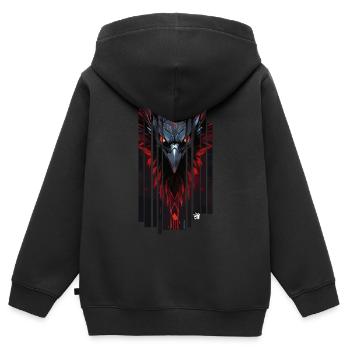 Cyborg corbeau kanji rouge - Sweat Premium à capuche zippé enfant bio - noir - Dos - AI Model Kid Male (0cm)
