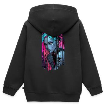Neonblaues Cyber-Mädchen - Kinder Premium Organic Zip Hoodie - Schwarz - Hinten - AI Model Kid Male (0cm)