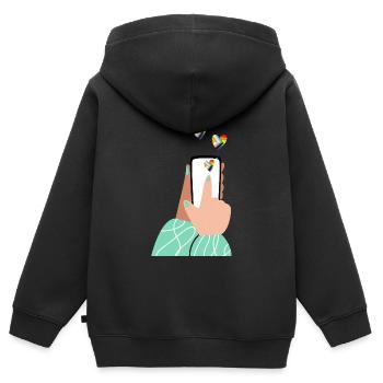 Cœurs de fierté sur le smartphone - Sweat Premium à capuche zippé enfant bio - noir - Dos - AI Model Kid Male (0cm)