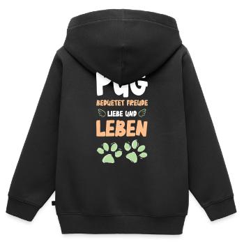 Pug Lebensfreude Design - Kinder Premium Organic Zip Hoodie - Schwarz - Hinten - AI Model Kid Male (0cm)