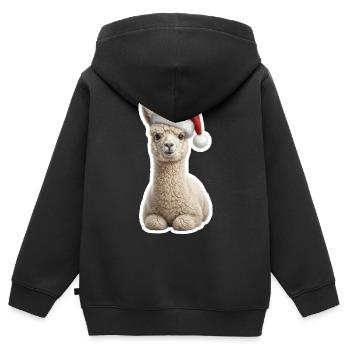 Flauschiges Alpaka im Weihnachtslook - Kinder Premium Organic Zip Hoodie - Schwarz - Hinten - AI Model Kid Male (0cm)