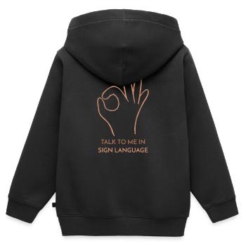 Sprechen Sie mit mir in Gebärdensprache - Kinder Premium Organic Zip Hoodie - Schwarz - Hinten - AI Model Kid Male (0cm)