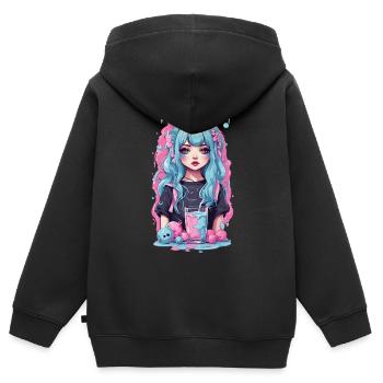 Kawaii Anime Girl Gothique Milkshake Manga Design - Sweat Premium à capuche zippé enfant bio - noir - Dos - AI Model Kid Male (0cm)