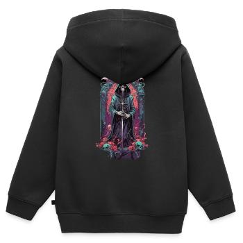 Gothic Grim Reaper Pastell Sensenmann Design - Kinder Premium Organic Zip Hoodie - Schwarz - Hinten - AI Model Kid Male (0cm)