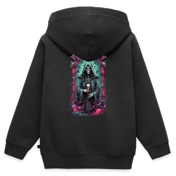 Grim Reaper Skelett Magier Gothic Kunstwerk - Kinder Premium Organic Zip Hoodie - Schwarz - Hinten - AI Model Kid Male (0cm)