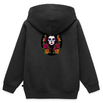 Tag der Toten - Frau mit Blumen - Kinder Premium Organic Zip Hoodie - Schwarz - Hinten - AI Model Kid Male (0cm)