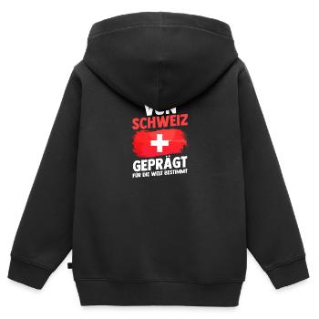 Schweizer Schweiz - Kinder Premium Organic Zip Hoodie - Schwarz - Hinten - AI Model Kid Male (0cm)