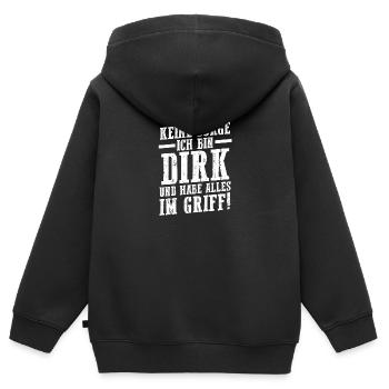 Prénom Dirk - Sweat Premium à capuche zippé enfant bio - noir - Dos - AI Model Kid Male (0cm)