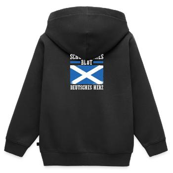 Ecossais Ecossais Ecosse Allemande - Sweat Premium à capuche zippé enfant bio - noir - Dos - AI Model Kid Male (0cm)